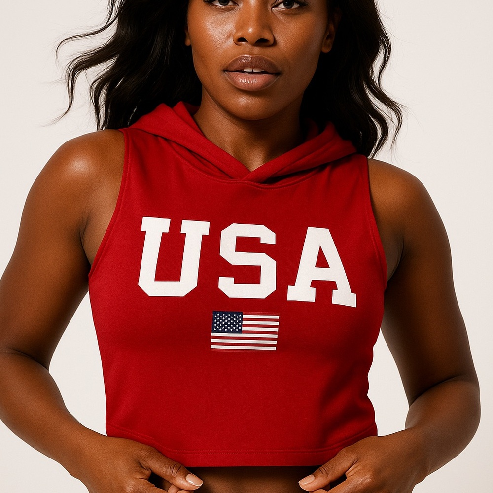 Red USA Hooded Crop Top
